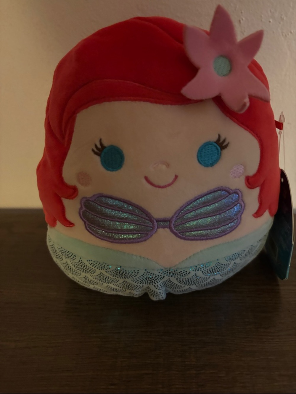 Disney Squishmellows Mermaid Doll - Red Hair, Pink Flower & Aqua Tail